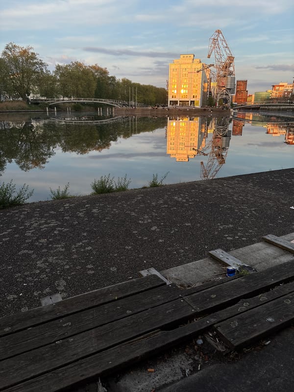 Evening reflections captured along Strasbourg canal near André Malraux building