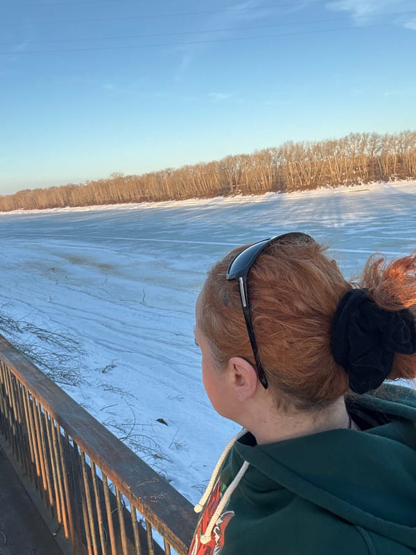 Woman takes selfies during winter outing in Chaikovsky, Russia