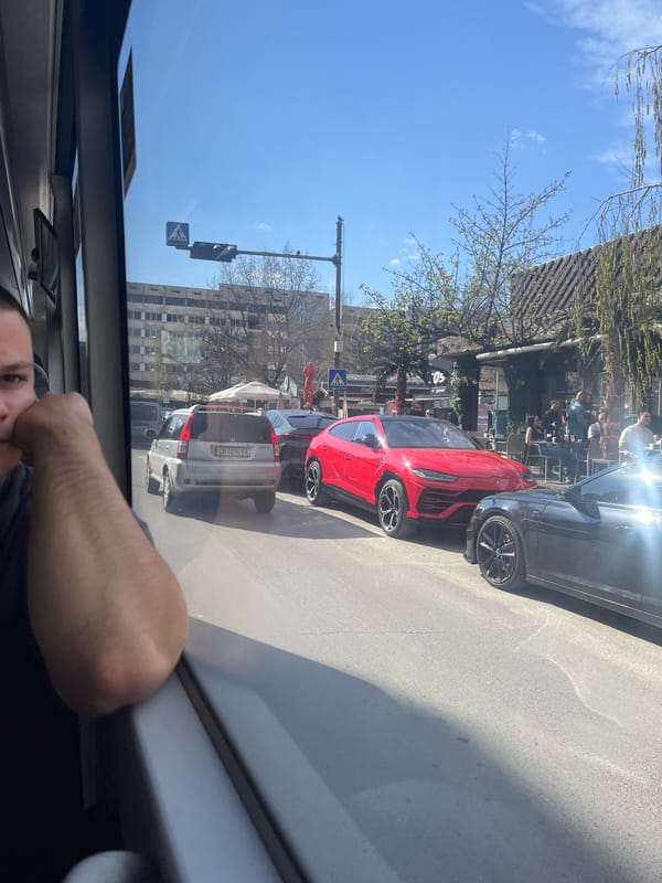 Pizza lunch and gym equipment observed in Sofia