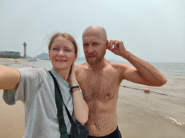 Woman enjoys beach visit, stadium stop in Vietnam