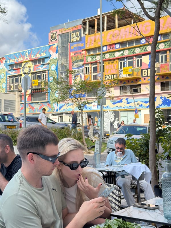 Colorful artistic building backdrop captured at Haifa cafe