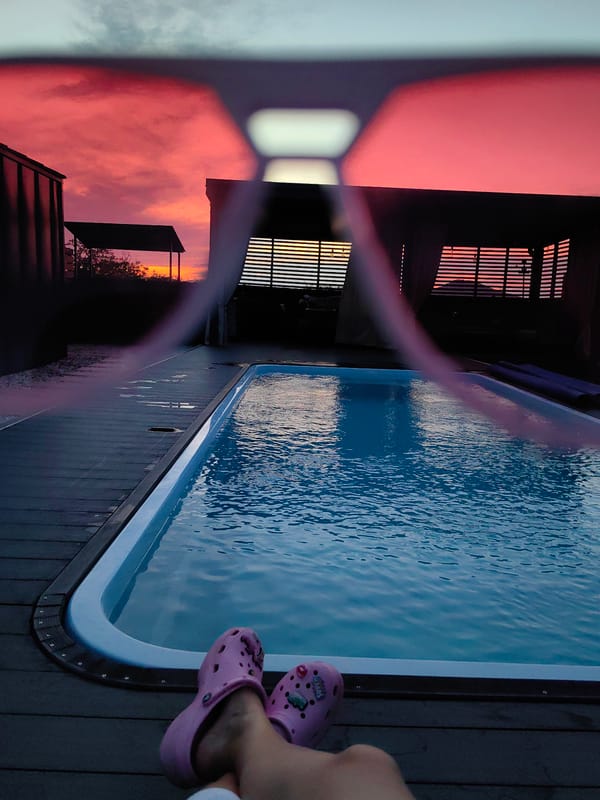 Vivid sunset over Zheleznovodsk, clouds and pool reflections included