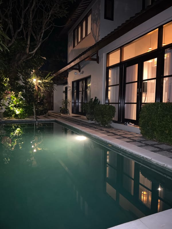 Nighttime building exterior documented in Denpasar, Indonesia