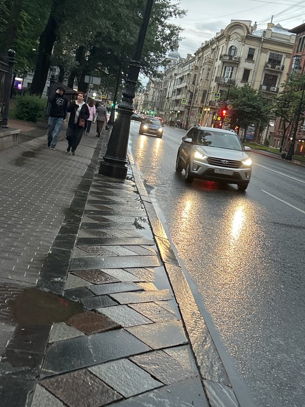 Rainy afternoon streets in an ornate Eastern European city
