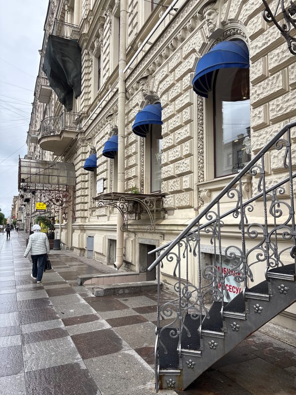 Rainy morning walk documented on Saint Petersburg's Chaikovskogo Street