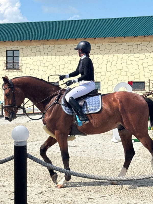 Equestrian training session documented at Russian farm facility