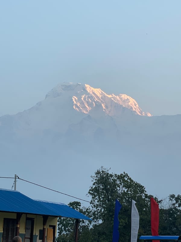Misty Annapurna range photographed from Dhampus Phedi, Nepal