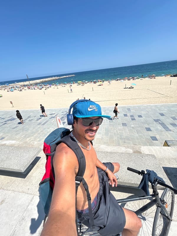 Crowded summer afternoon at Barceloneta Beach, Barcelona