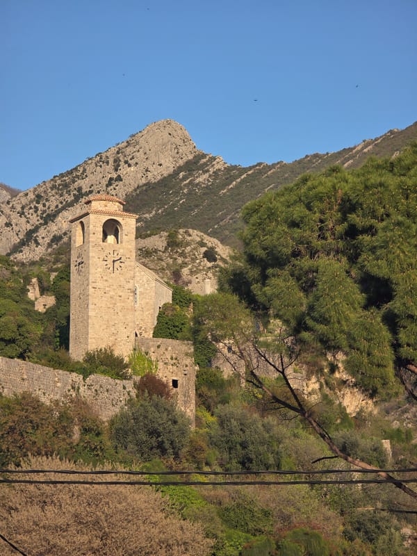 Historic clock tower documented in Stari Bar, Montenegro