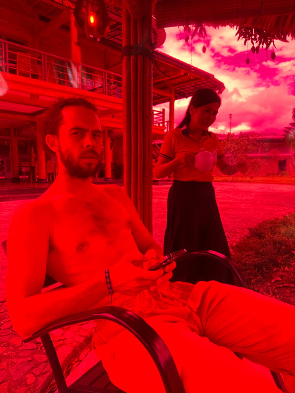 Tourist moments captured at Vietnamese resort during casual dining