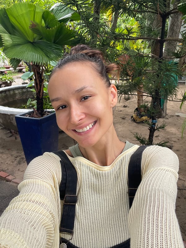 Morning selfie session in tropical garden, Phu Thuy Ward