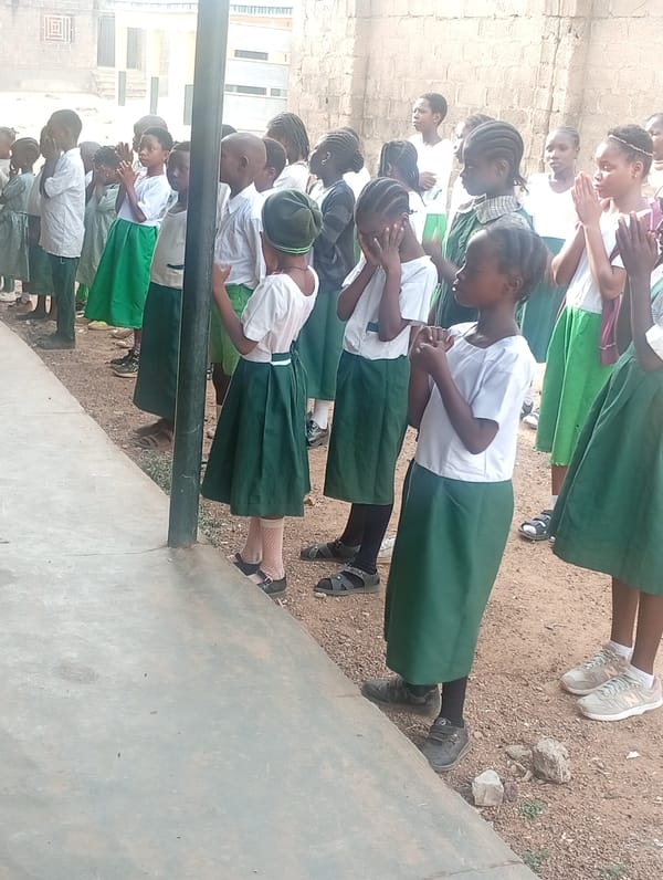 Schoolchildren gather in uniform formation in Narayi, Nigeria