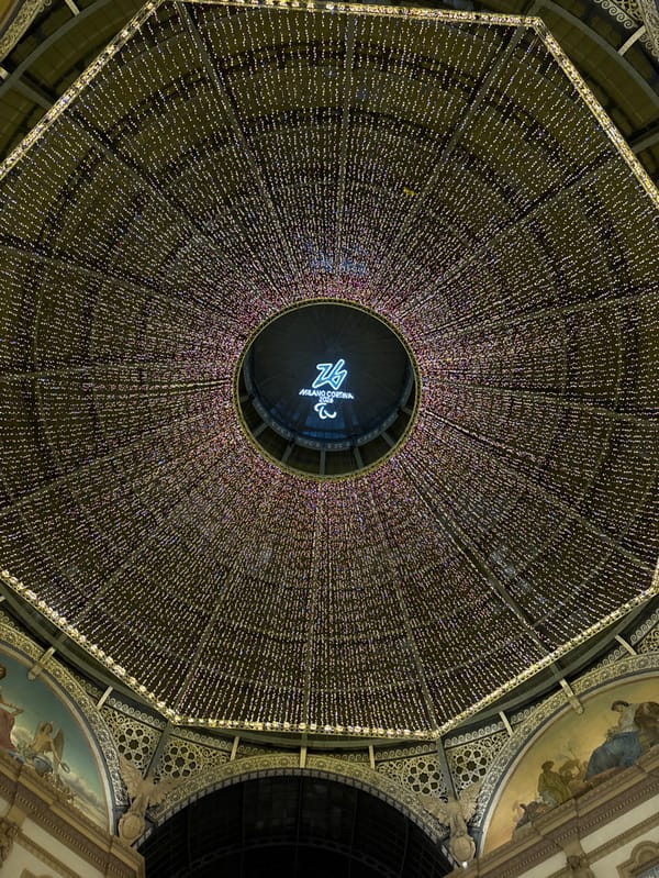 Milan's Galleria and Duomo illuminated in nighttime documentation