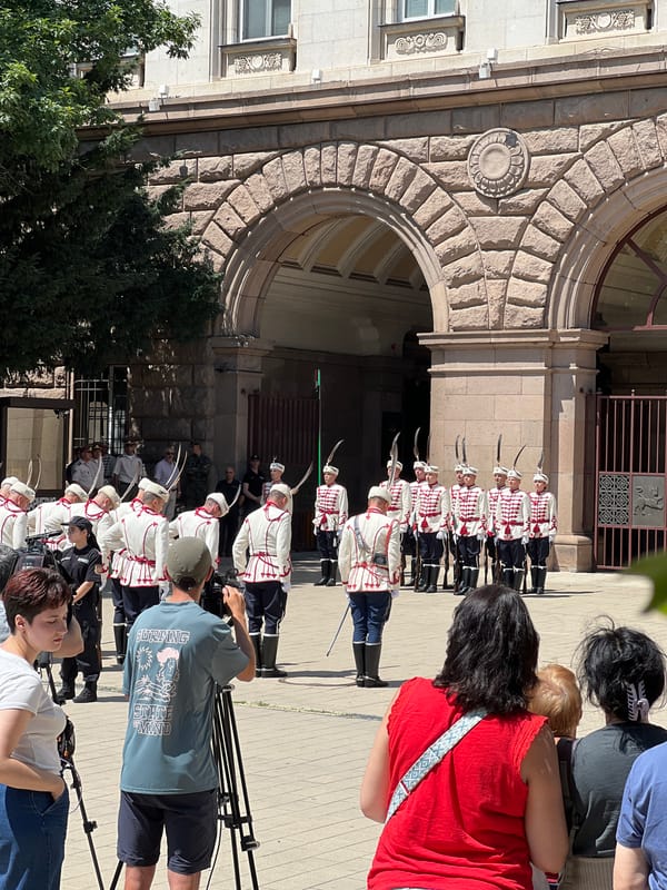 Guard ceremony and public gathering at Sofia's civic center