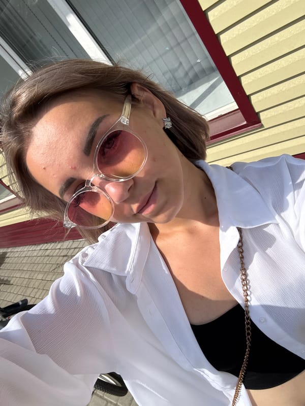 Selfies, a parked Niva, and birch trees in Krasnogorskoye
