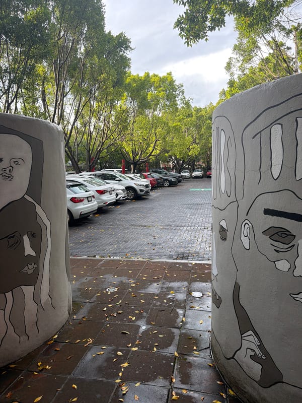 Evening scenes captured around Puebla featuring street art and rain