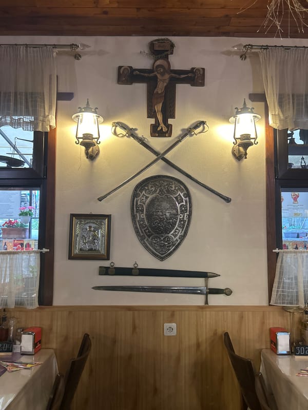 Medieval-themed restaurant interior documented in Strelcha, Bulgaria