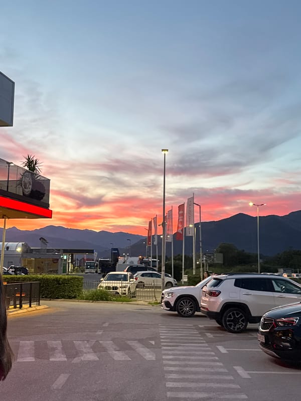 Sunset colors fill the sky over Dub, Montenegro