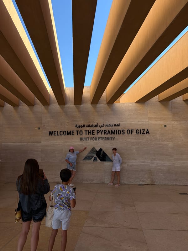 Morning at the Giza pyramid complex entrance, Egypt