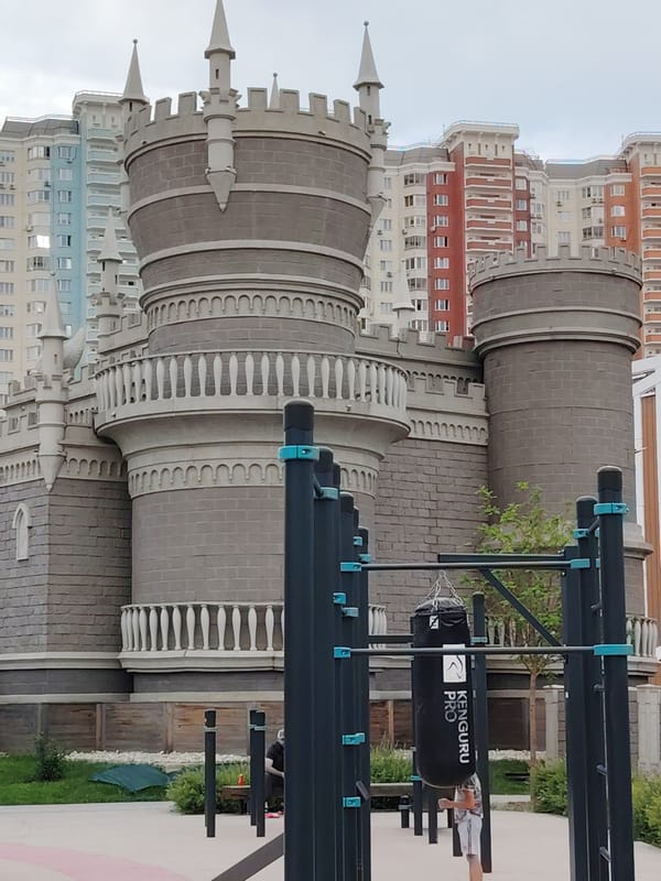 Summer blooms and a castle playground in a Moscow park