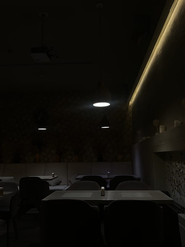 Restaurant interior captured in Kyiv showing dining setup