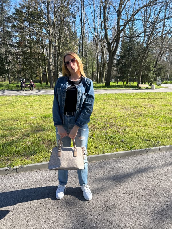 Woman photographed on sidewalks in Dimitrovgrad park area