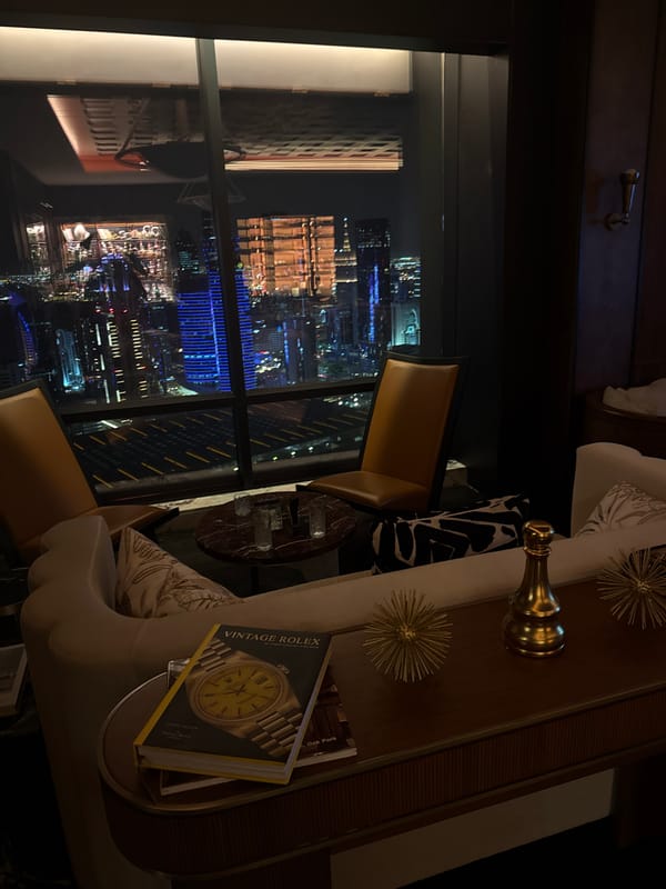 Upscale bar interior documented in Doha high-rise building