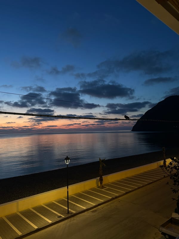 Dawn twilight captured over coastal Lipari, Italy