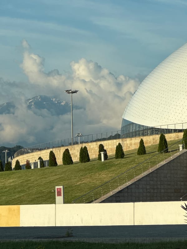 Ice Dome and motorcycle scene in Sirius, Russia