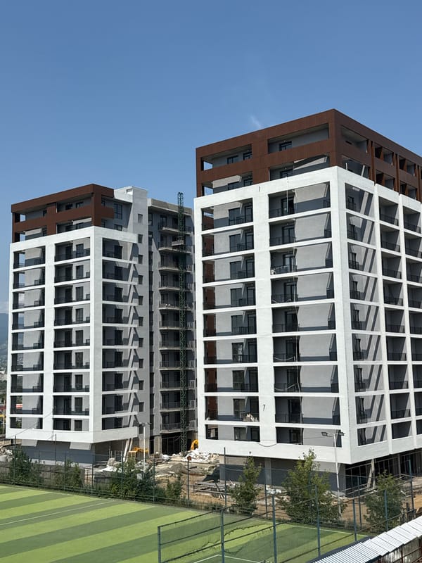 Tbilisi apartment construction site, ground level and above