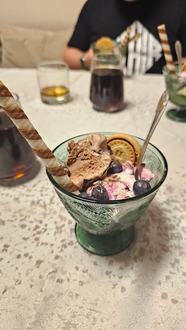 Dinner and dessert documented at Varna restaurant