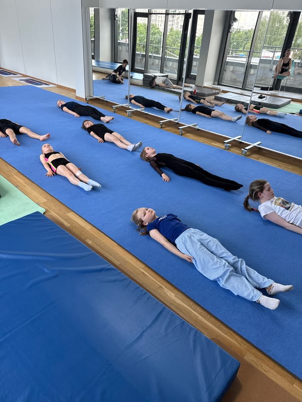 Children's gymnastics training session documented in Khimki studio