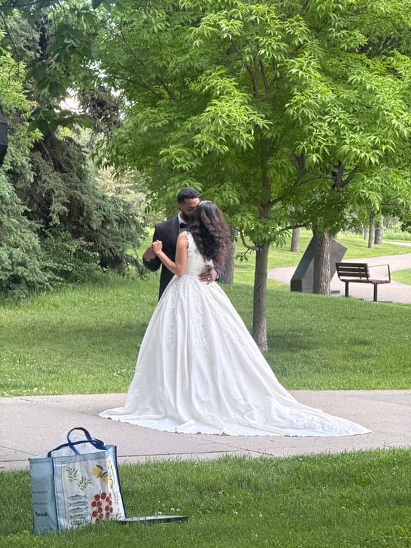 Outdoor wedding dance on a Calgary park lawn