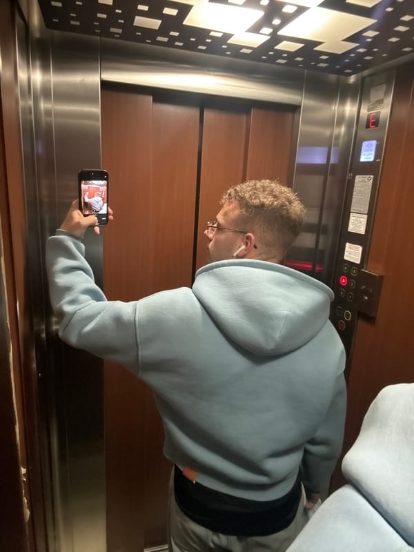 Man photographed in rotated elevator image in Plovdiv