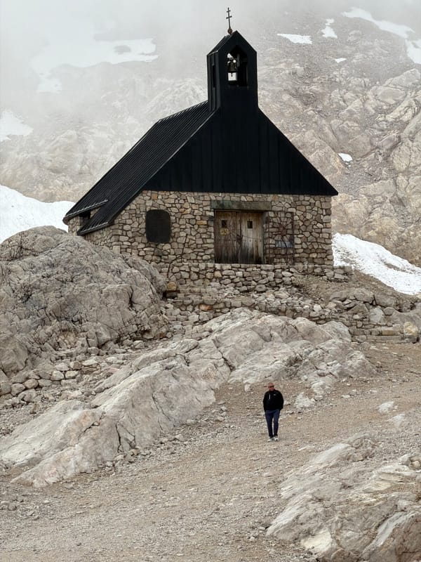 Rugged alpine terrain and a stone chapel above Garmisch-Partenkirchen