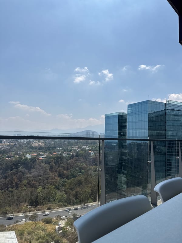 High-rise views captured of Mexico City skyline and mountains