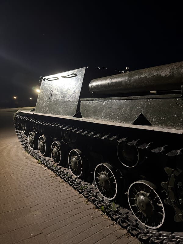 Red carnation placed at tank monument in Brest, Belarus