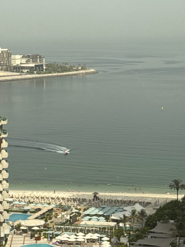 Aerial views of a Dubai resort along the Persian Gulf