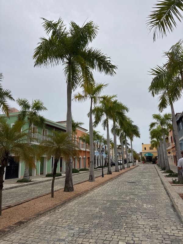 Higüey marina and colonial streetscape on a cloudy evening