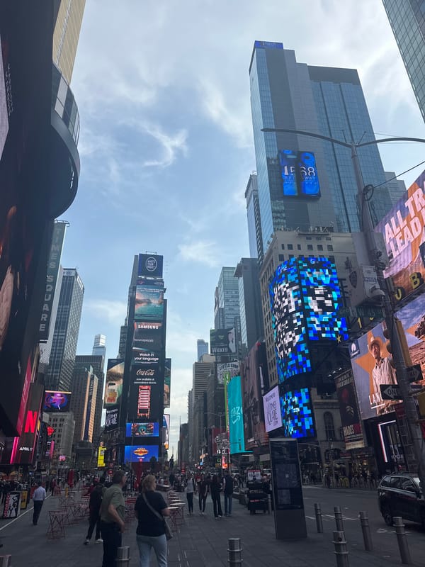 Times Square digital billboards documented in afternoon street scenes