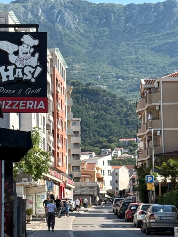 Morning street life documented in Budva, Montenegro