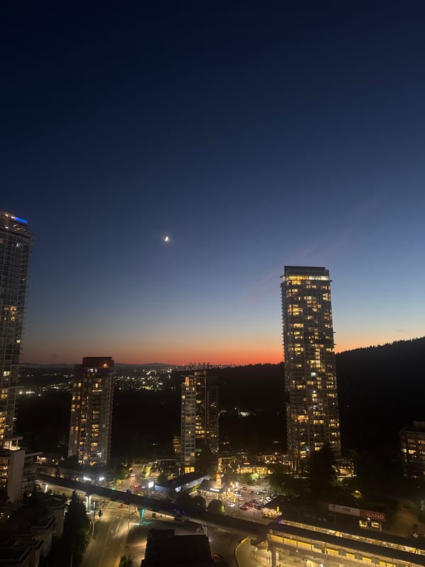 Coquitlam skyline glows as daylight fades to night