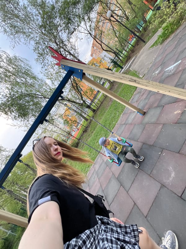 Mother, child enjoy spring afternoon at Mytishchi playground