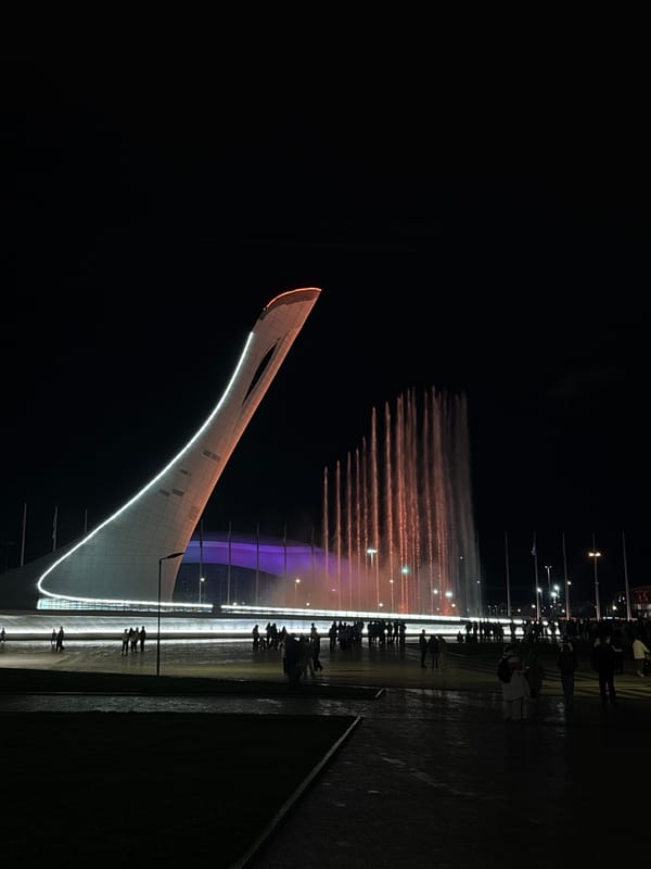 Evening visitors enjoy illuminated Olympic Park attractions in Sirius