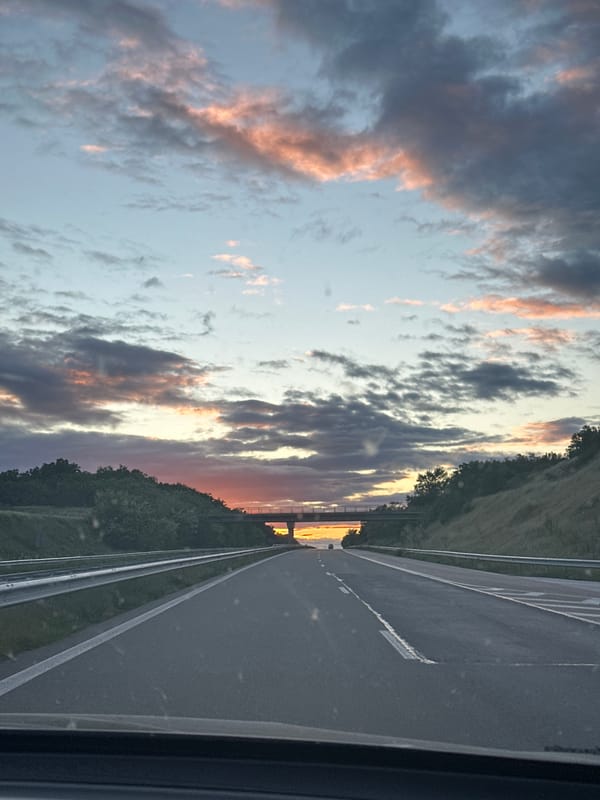 Sunset highway drive captured near Dobrich, Bulgaria