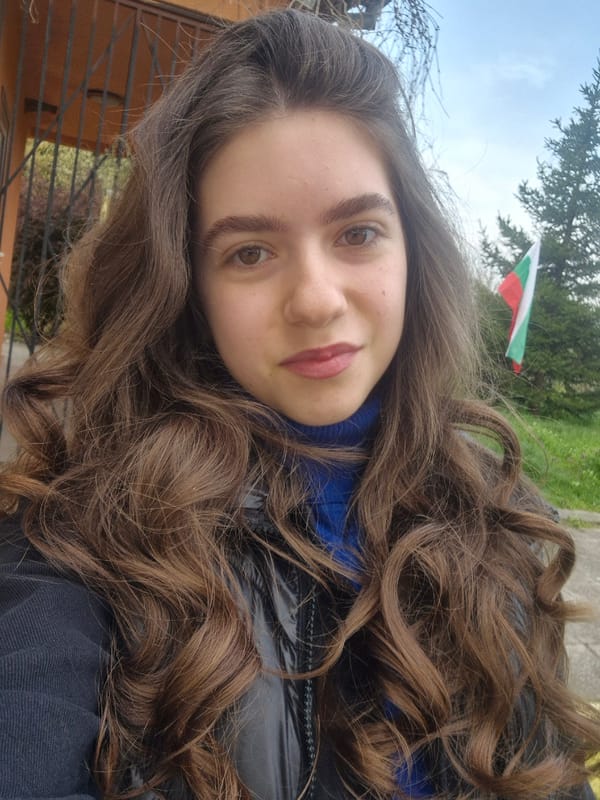 Woman takes early morning selfie in Pavlikeni, Bulgaria