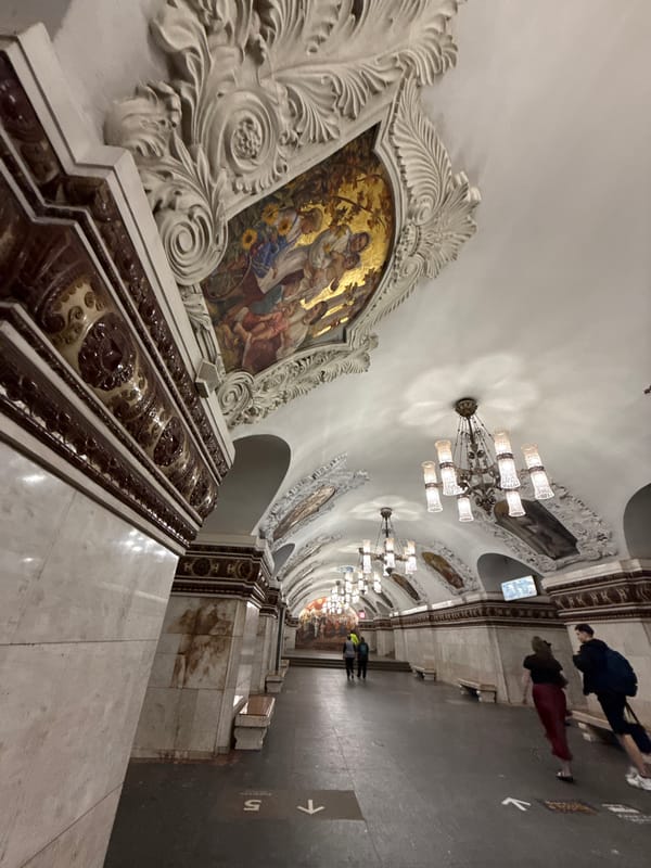 Inside Moscow's Komsomolskaya Metro during evening rush