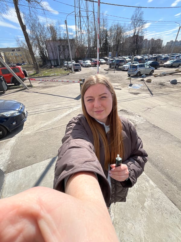 Woman photographed in street scenes around Klin, Russia