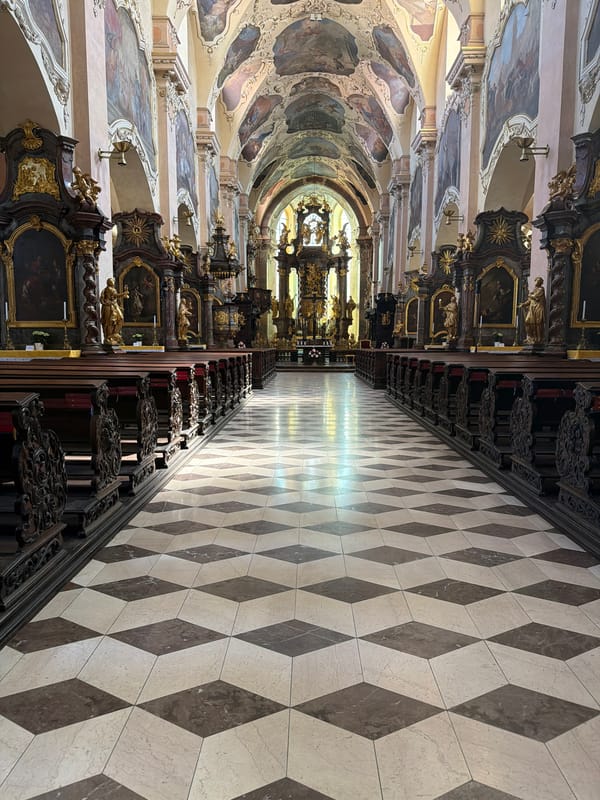 Tourist captures Prague's baroque churches and cityscape views