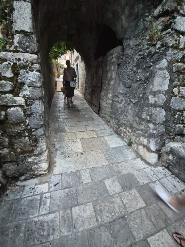 Rainy evening stroll through Herceg Novi's historic old town